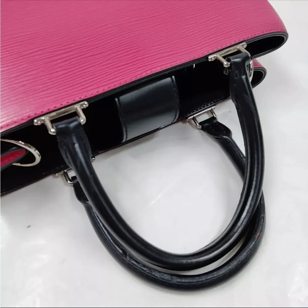Auth Louis Vuitton Pink Black Epi LV Kleber PM Structured 2way Satchel Purse